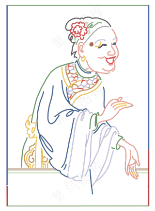 中国风彩色线条戏曲嬷嬷婆婆