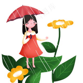 谷雨站在叶子上姑娘