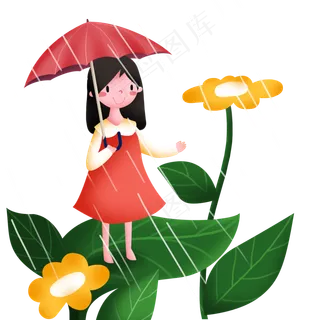 谷雨站在叶子上姑娘