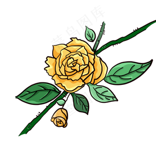 卡通带刺带枝干黄色玫瑰花