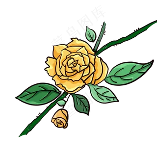 卡通带刺带枝干黄色玫瑰花