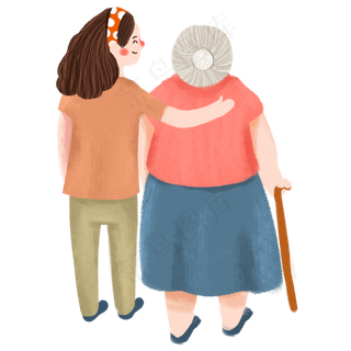 母亲节母女俩背影