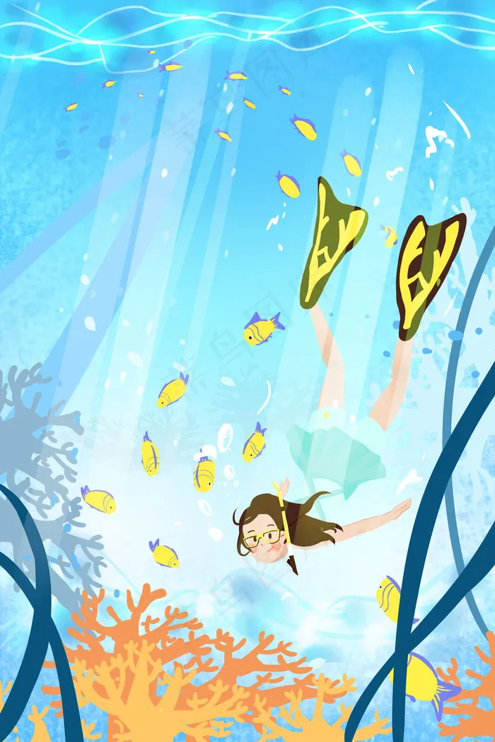 六月你好清凉浮潜(3545X5315(DPI:300))psd模版下载