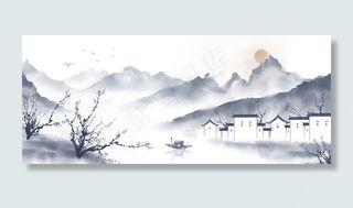 手绘线描清明节banner