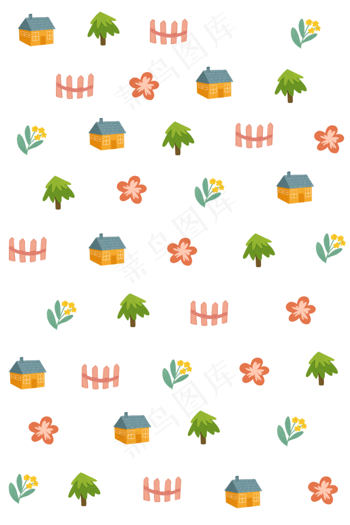 房子印花底纹装饰图,免抠元素(3543X5315(DPI:300))psd模版下载