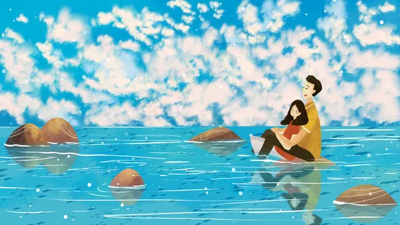 情侣夏日温馨一起看海风景