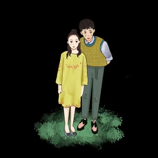 在草地上约会的小情侣