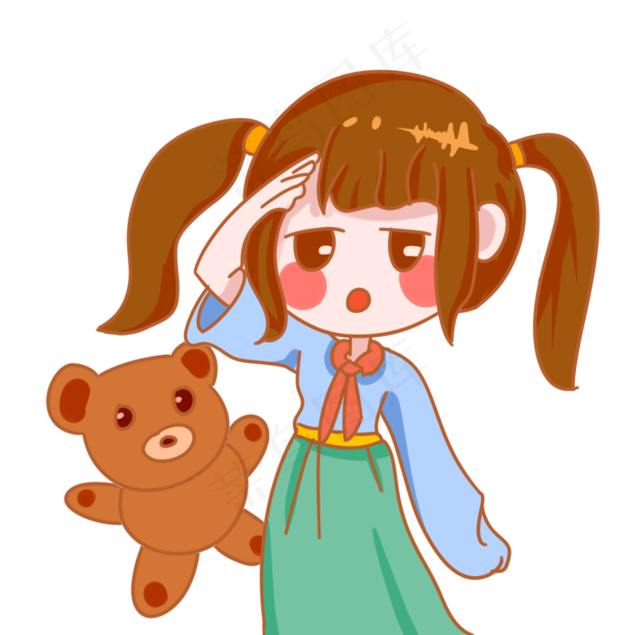 儿童节小熊小女孩手绘