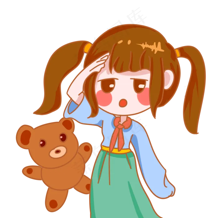 儿童节小熊小女孩手绘(2000X2000(DPI:299))psd模版下载