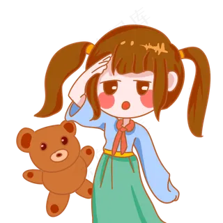 儿童节小熊小女孩手绘