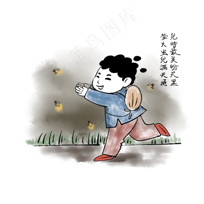 夏天避暑手绘元素抓萤火虫(2000X2000(DPI:300))psd模版下载