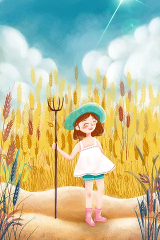 芒种稻田里的小女孩
