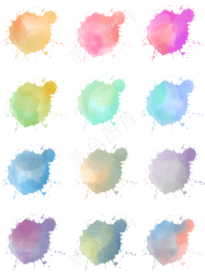 喷溅水彩笔触12个(2000X2680(DPI:300))psd模版下载