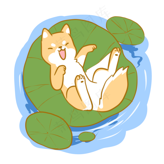 躺在荷叶上的柴犬