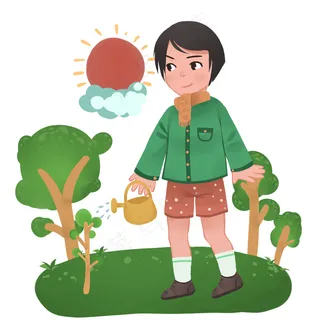 植树节浇水的女孩