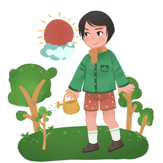 植树节浇水的女孩