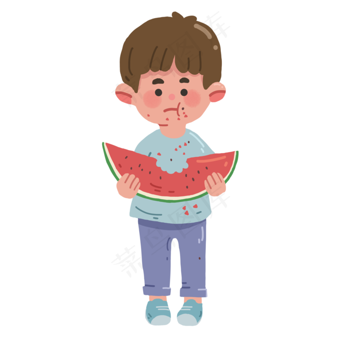 吃西瓜的小男孩