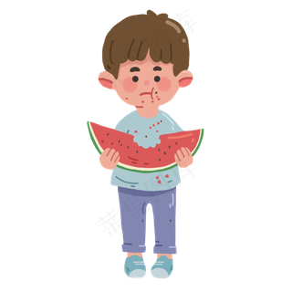 吃西瓜的小男孩