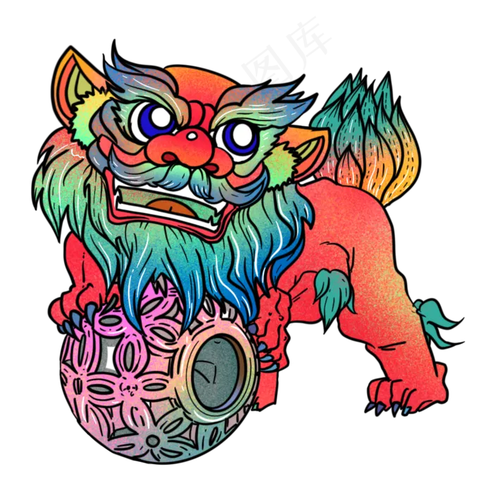 国潮辟邪吉祥狮子(2000X2000(DPI:300))psd模版下载