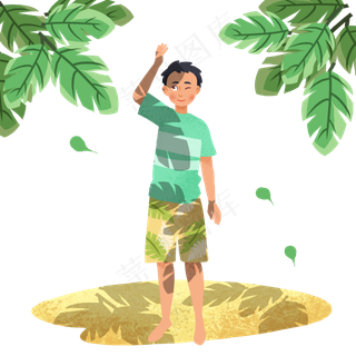 大暑树荫下男孩