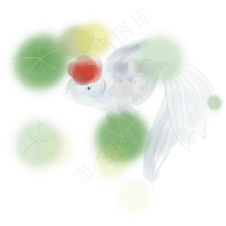 水墨淡彩金鱼和荷叶,免抠元素