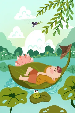 清明节牧童划船小清新