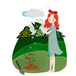 3月12日植树节树苗浇灌劳动PNG