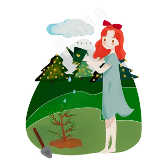 3月12日植树节树苗浇灌劳动PNG