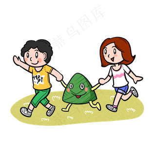 卡通端午节儿童和粽子png透明底