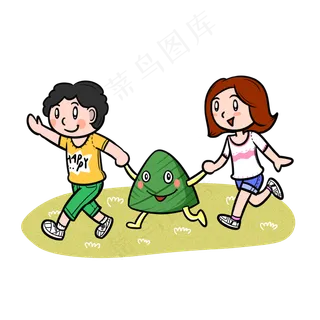 卡通端午节儿童和粽子png透明底