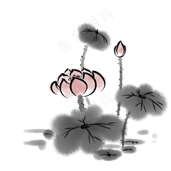 夏季植物水墨荷花(3000X3000(DPI:300))psd模版下载
