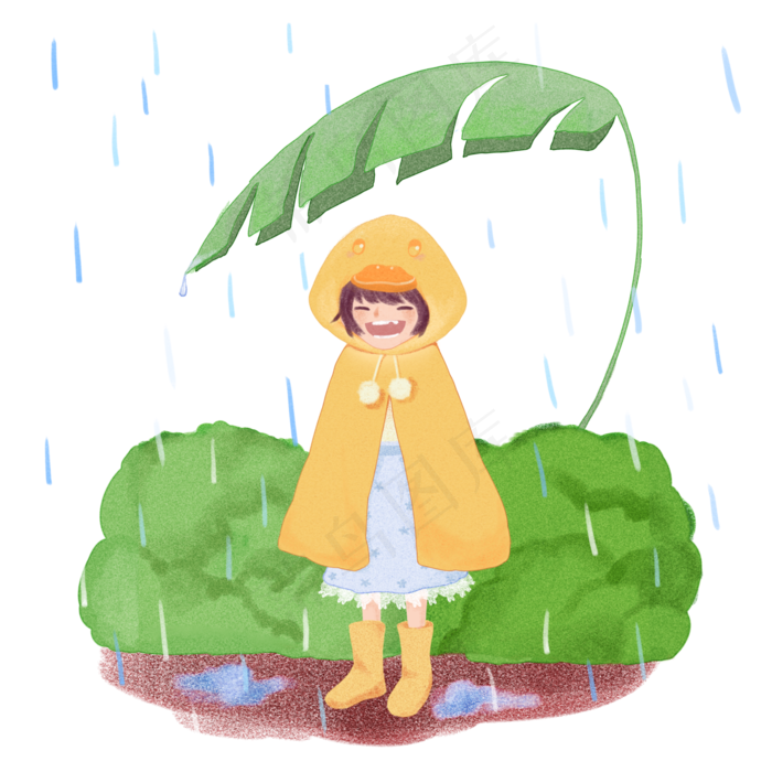 二十四节气雨水农历芭蕉叶雨衣PNG,免抠元素