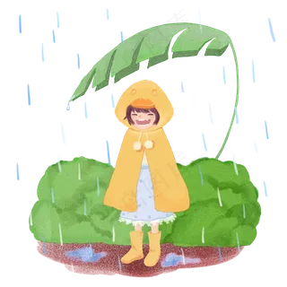 二十四节气雨水农历芭蕉叶雨衣PNG,免抠元素