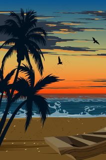 夏天夕阳海景扁平风