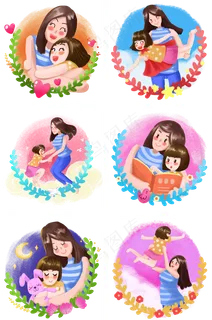 母亲节卡通母女幸福生活