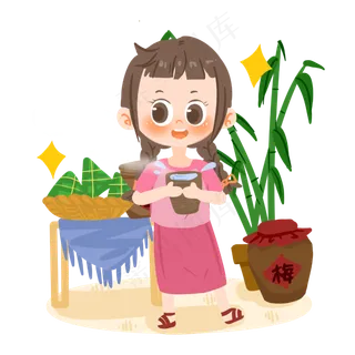 端午节卡通女孩喝梅子酒PNG素材