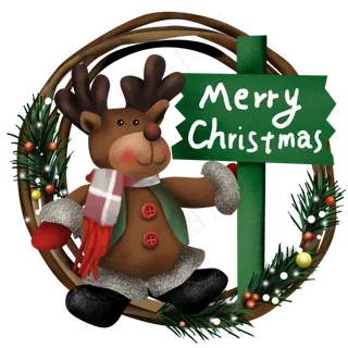 手绘圣诞藤圈麋鹿,免抠元素