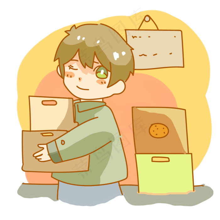 卡通搬箱子劳动少年