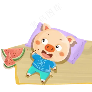 卡通小猪猪吃西瓜