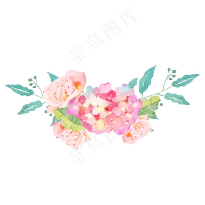 水彩绣球花玫瑰素材
