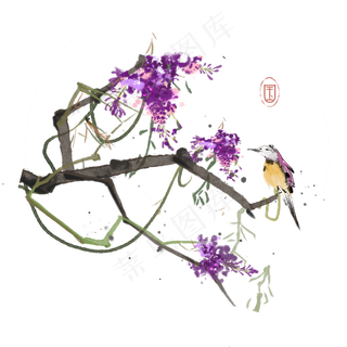 水墨花鸟素材,免抠元素