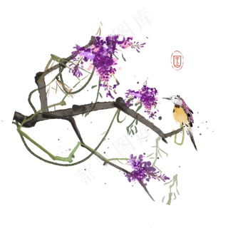 水墨花鸟素材,免抠元素