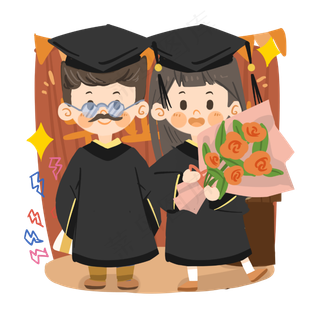 卡通女生毕业典礼与导师合影PN