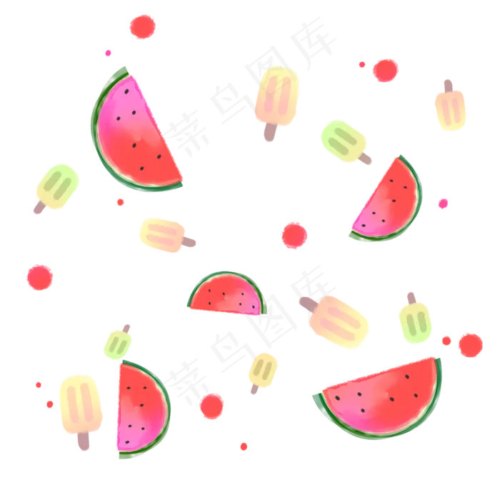 手绘彩色西瓜底纹装饰图,免抠元素(2500X2500(DPI:300))psd模版下载