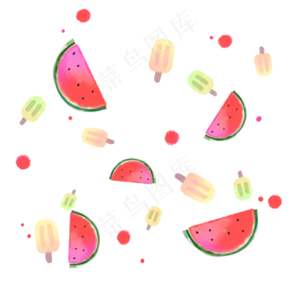 手绘彩色西瓜底纹装饰图,免抠元素