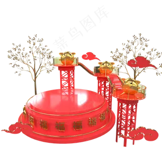 红色金色电商舞台,免抠元素