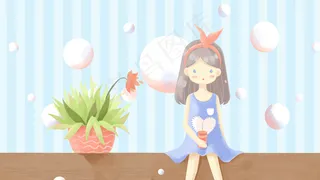 夏天喝冷饮的女孩