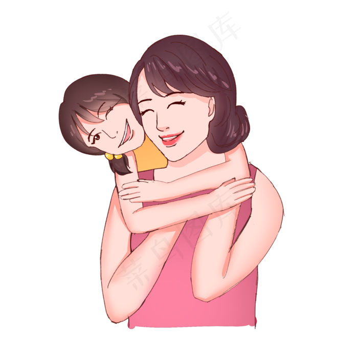 手绘三八妇女节母亲节孩子抱着妈,免抠元素
