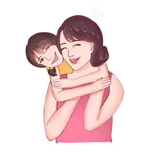 手绘三八妇女节母亲节孩子抱着妈,免抠元素