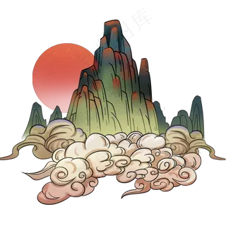 国潮复古山水云雾